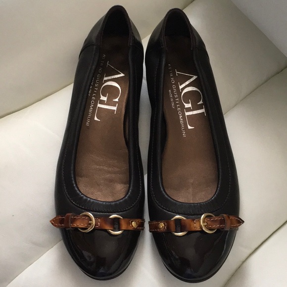 AGL Chocolate Brown Leather Flats with Torti Buckle - Picture 1 of 8